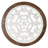 Distressed Wood Framed Round White Arabesque Wall Accent Medallion 16"